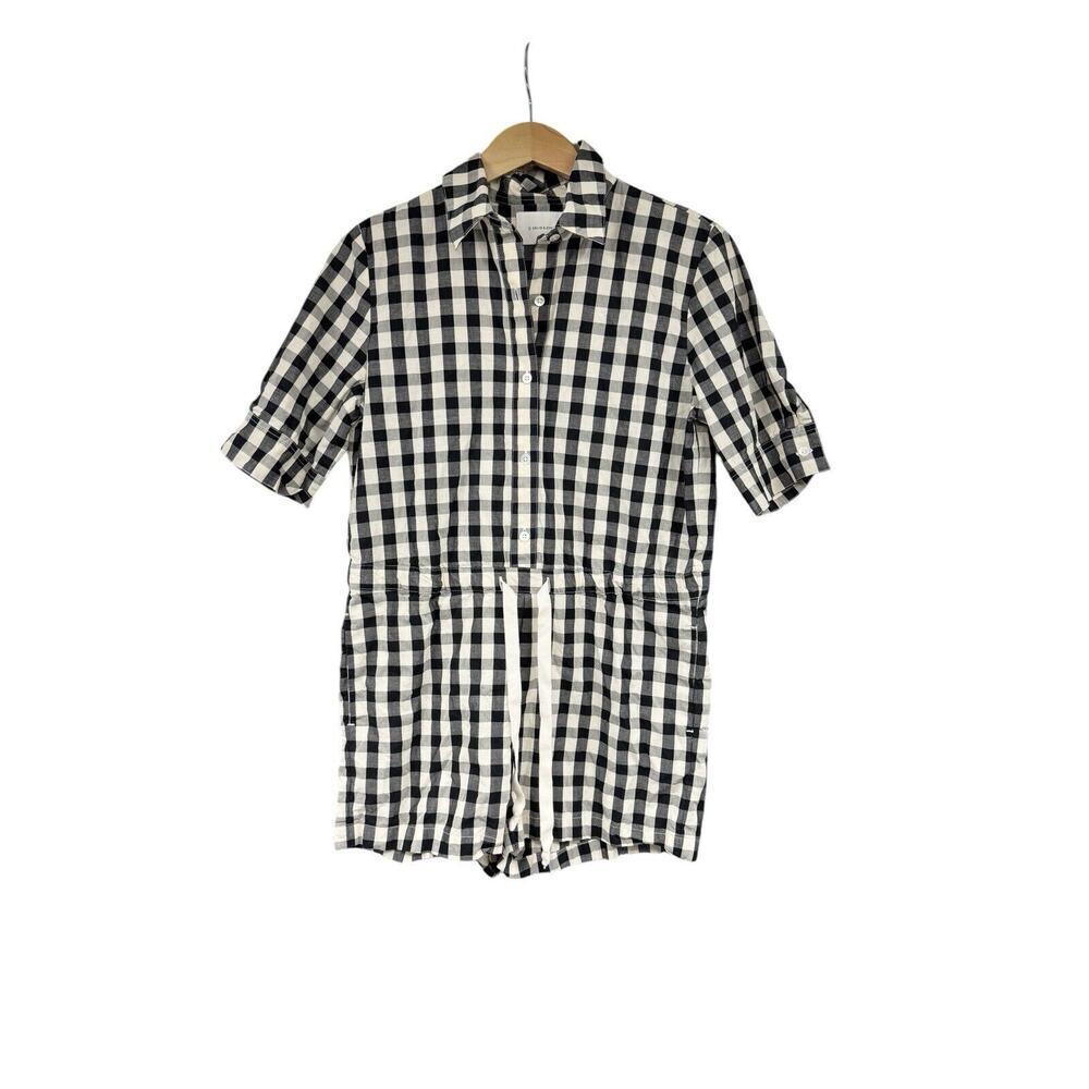 SOLID & STRIPED Black and White Gingham Checkered Romper